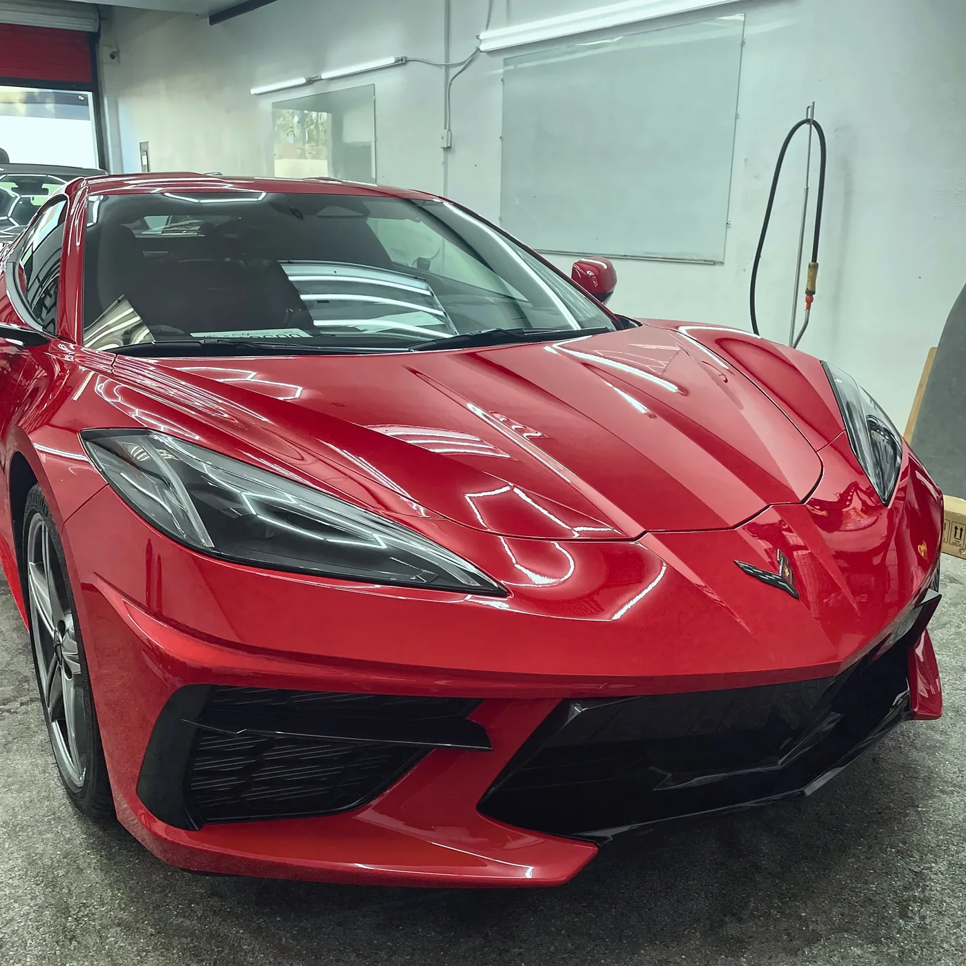Red Corvette inside the Superior shop