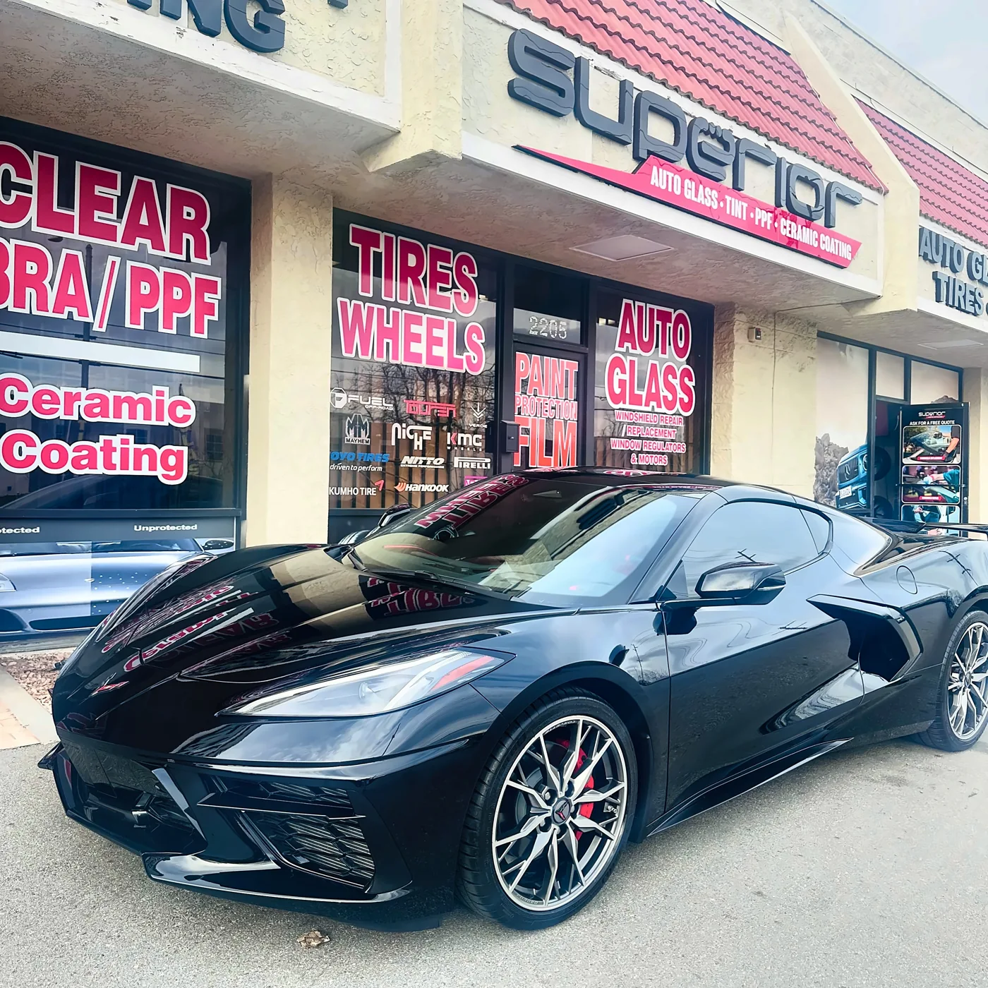 Vehicle outside the Superior Ontario storefront