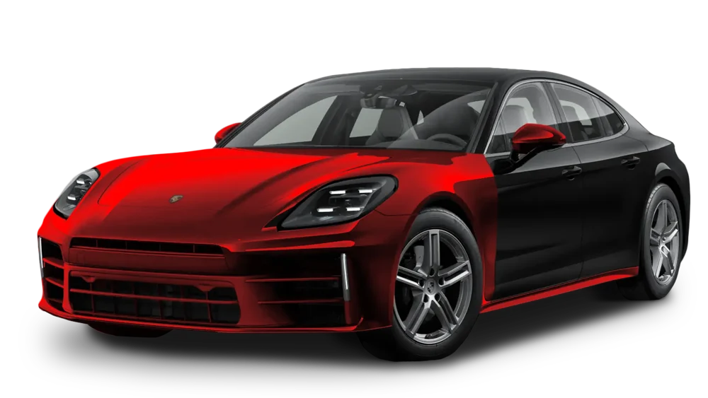 Track Package clear bra coverage diagram: Full hood, full front fenders, front bumper, mirror caps and rocker panels.
