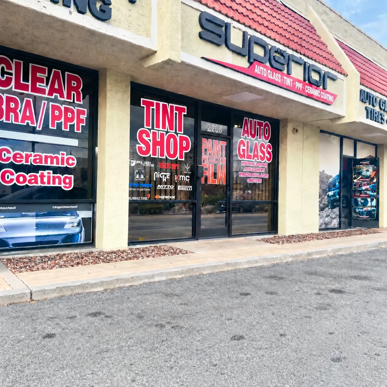 Superior Auto Glass and Tint Shop storefront at 2205 E 4th St in Ontario